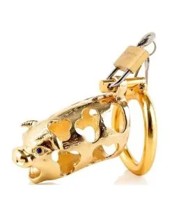 Generique Cage De Chastete Zodiac Pig Doree 8 X 3.2 Cm Taille 40 Mm