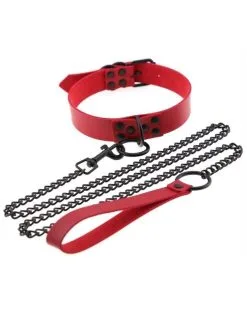 Generique Collier-Laisse Punk Rouge
