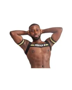 Mr. B Harnais élastique X-Back Noir-Jaune -Sextoys boutique harnais elastique x back noir jaune 2