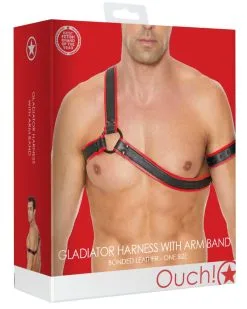 Ouch! Harness Harnais Gladiator + Brassard Noir-Rouge -Sextoys boutique harnais gladiator brassard noir rouge 1
