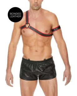 Ouch! Harness Harnais Gladiator + Brassard Noir-Rouge -Sextoys boutique harnais gladiator brassard noir rouge 2