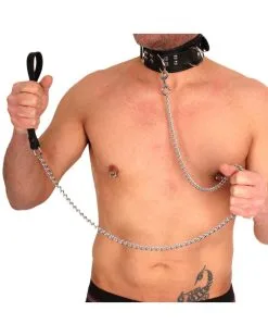 The Red Laisse En Cuir Avec Chaîne En Métal 1m