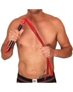 The Red Martinet Long Lanières En Cuir Et Manche En Bois 80cm Rouge-Noir