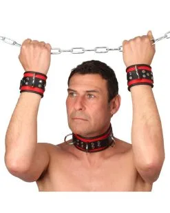 The Red Menottes En Cuir - Rouge-Noir -Sextoys boutique menottes en cuir rouge noir 1